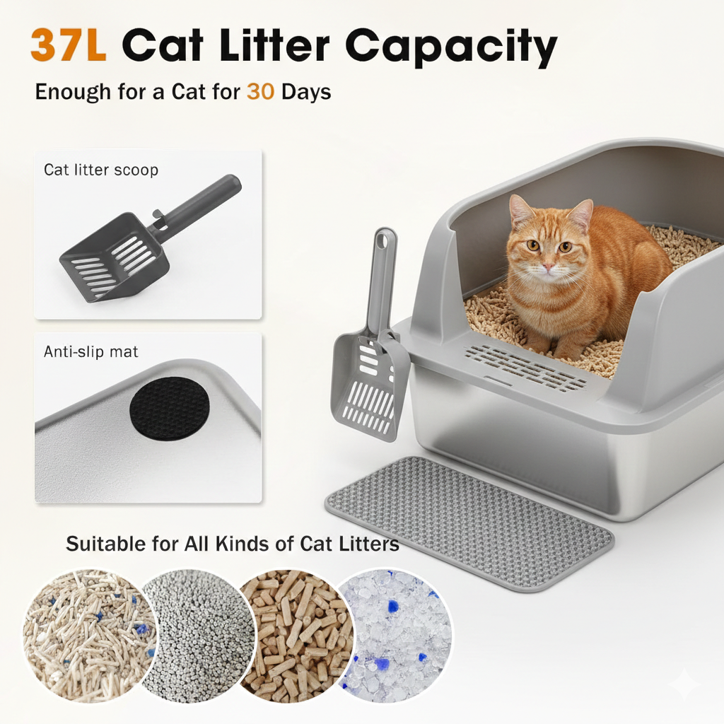 Premium Stainless Steel Litter Box – Odor-Resistant, Scratch-Resistant & Designed for a Cleaner Home